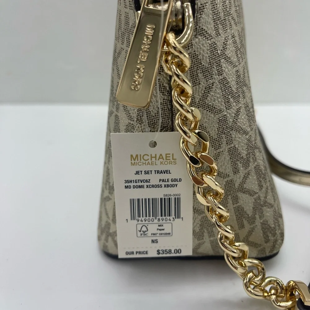 Michael Kors Jet Set Travel Signature Md Dome Crossbody  XCROSS XBODY Pale Gold